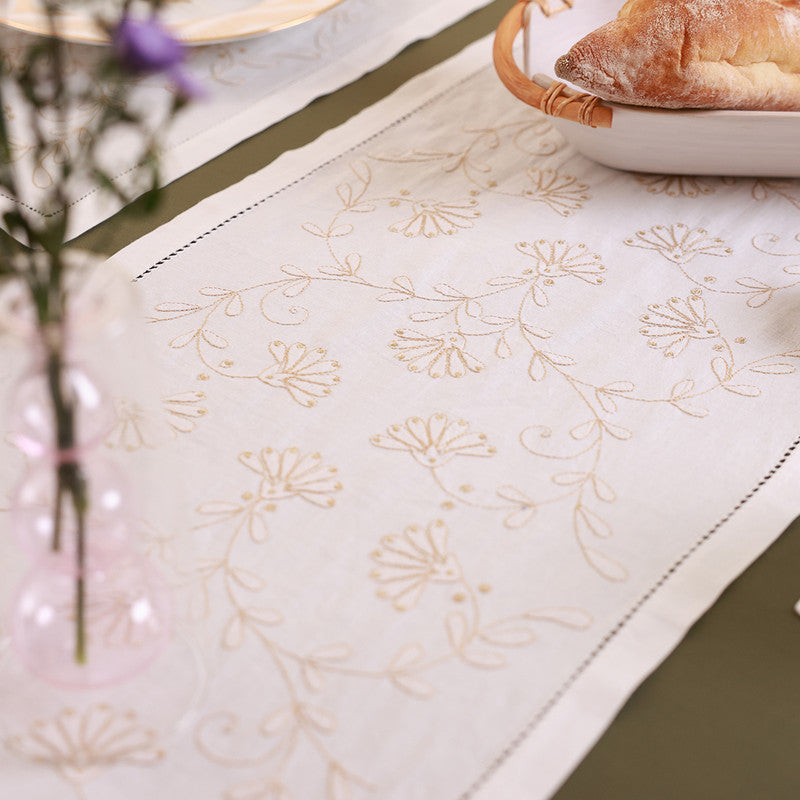 Cotton Table Runner | White & Beige | 171 x 33 cm、mySite、camillekostekn