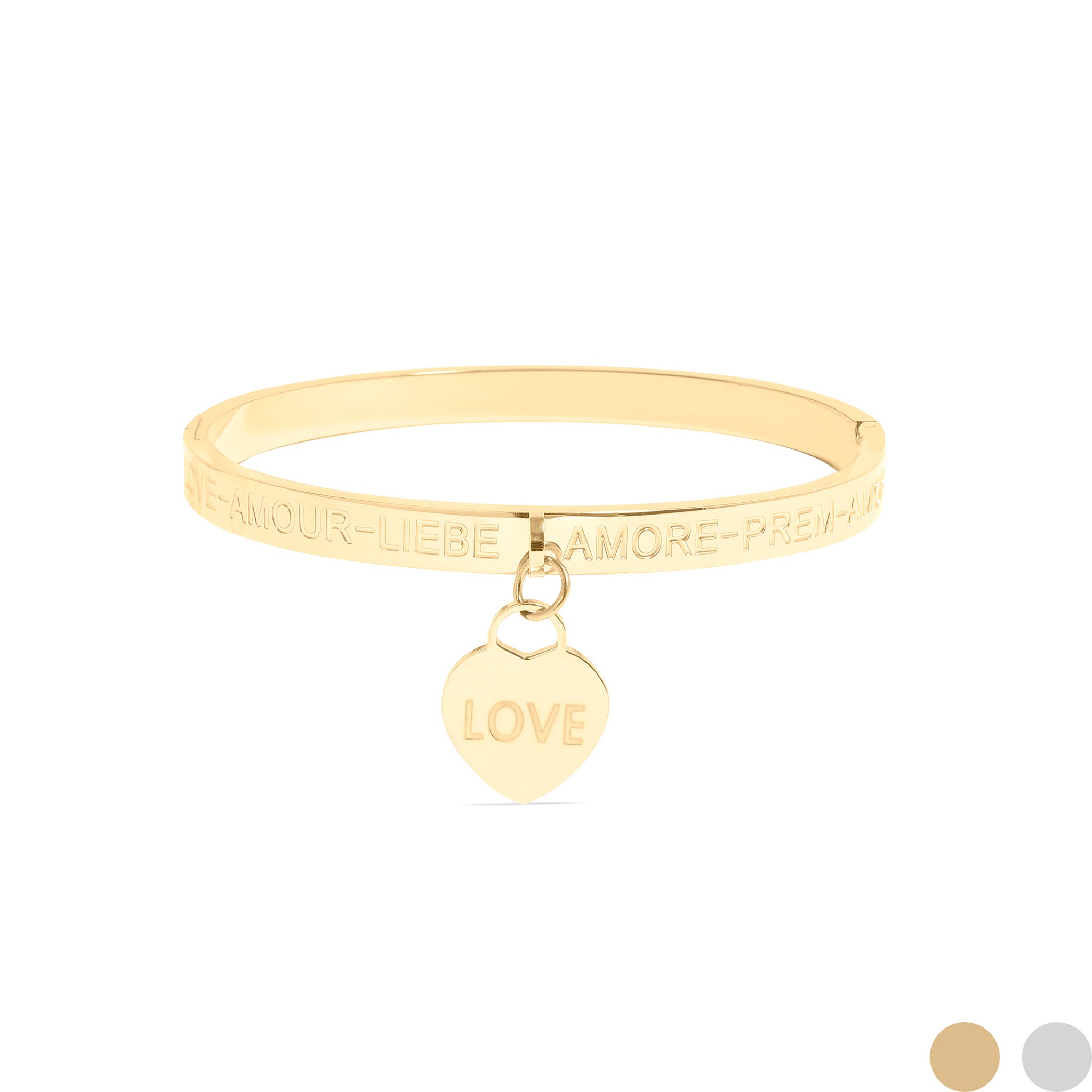 18K Gold PVD Stainless Steel Love Languages Heart Charm Bangle / BRJ1013、mySite、dreamappss