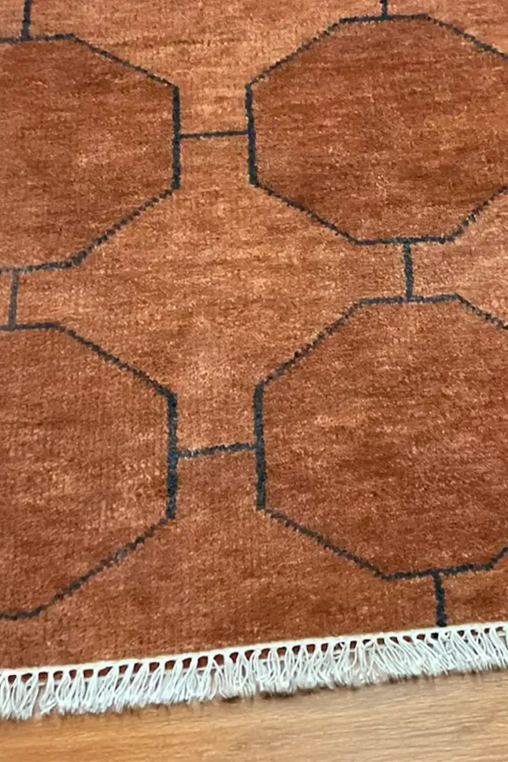 Brown Octagon Geometric Hand Knotted Wool Runner Rug、mySite、gigharbornorthrealestate