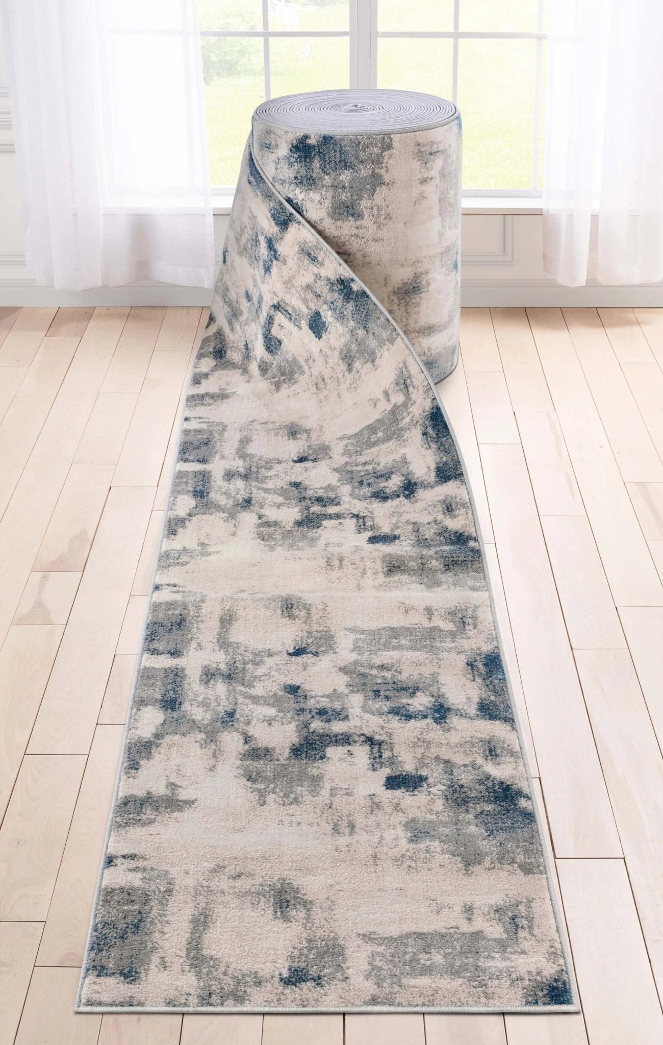 Custom Size Runner Kalia Abstract Modern Grey Blue 27 Inch Wide x Choose Your Length Hallway Runner Rug、mySite、gigharbornorthrealestate
