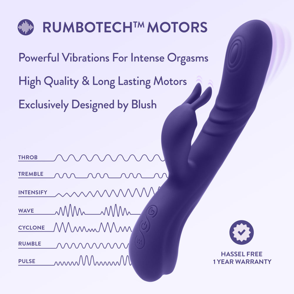Blush | Harper 8.75 Inch G Spot Clitoral Dual Stimulation Silicone Rabbit Vibrator With 5 Shaft Vibrations - Midnight、mySite、bottomscart