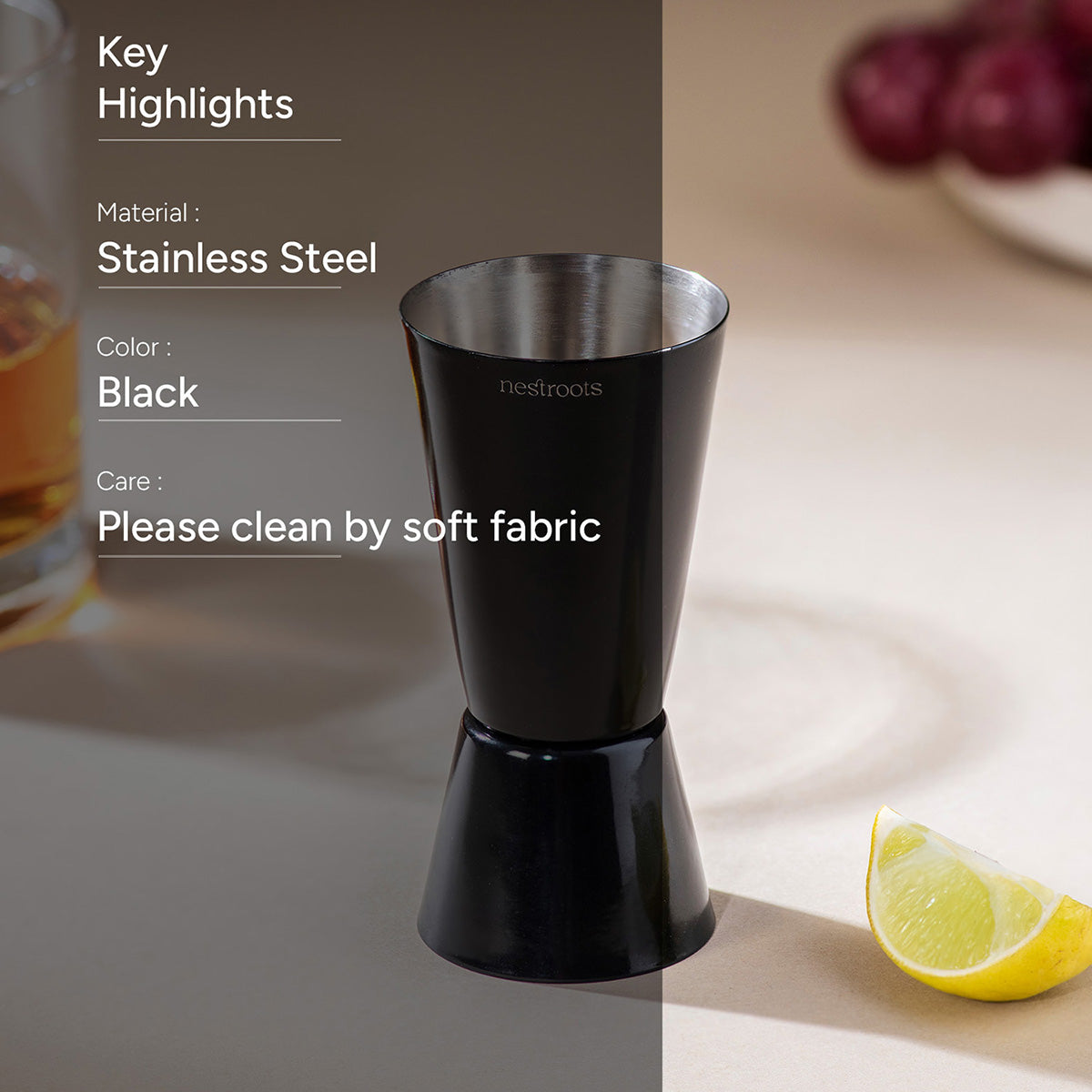 Stainless Steel Peg Measurer | Dual Side | Black | 30 & 60 ml、mySite、camillekostekn