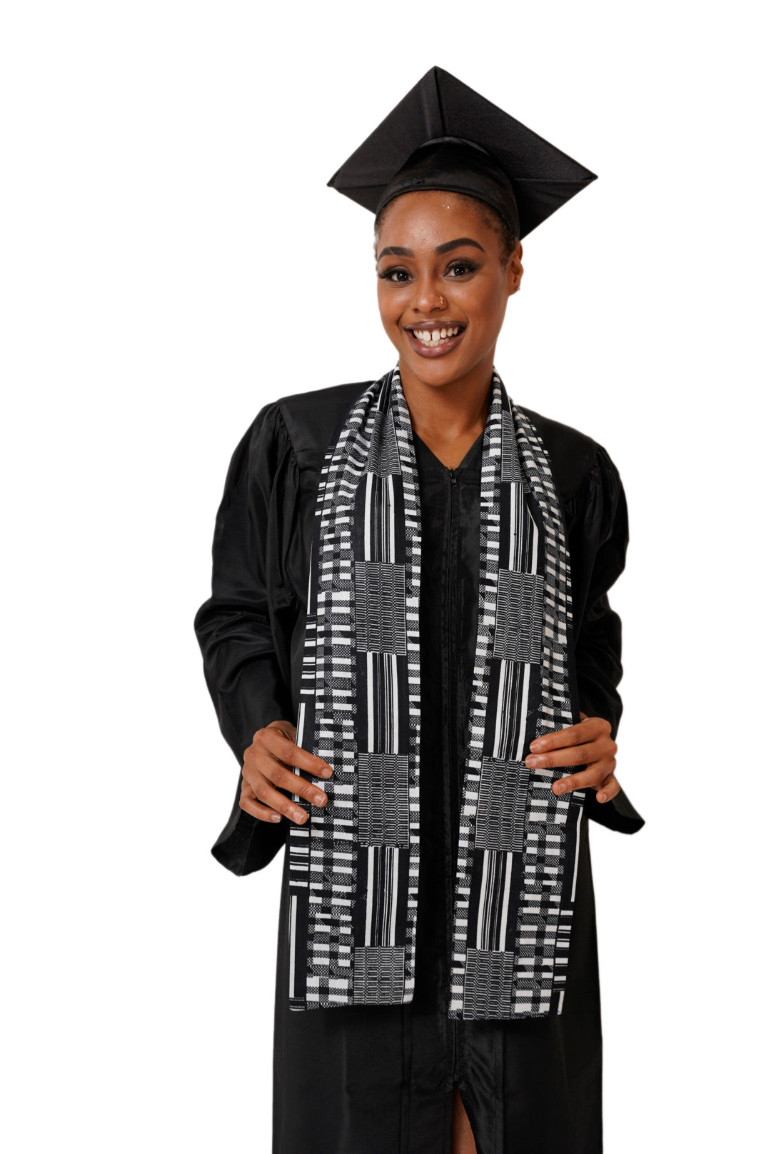 Black and white Kente African Print Graduation Stole/Sash DPB0795S1、mySite、solidvoid