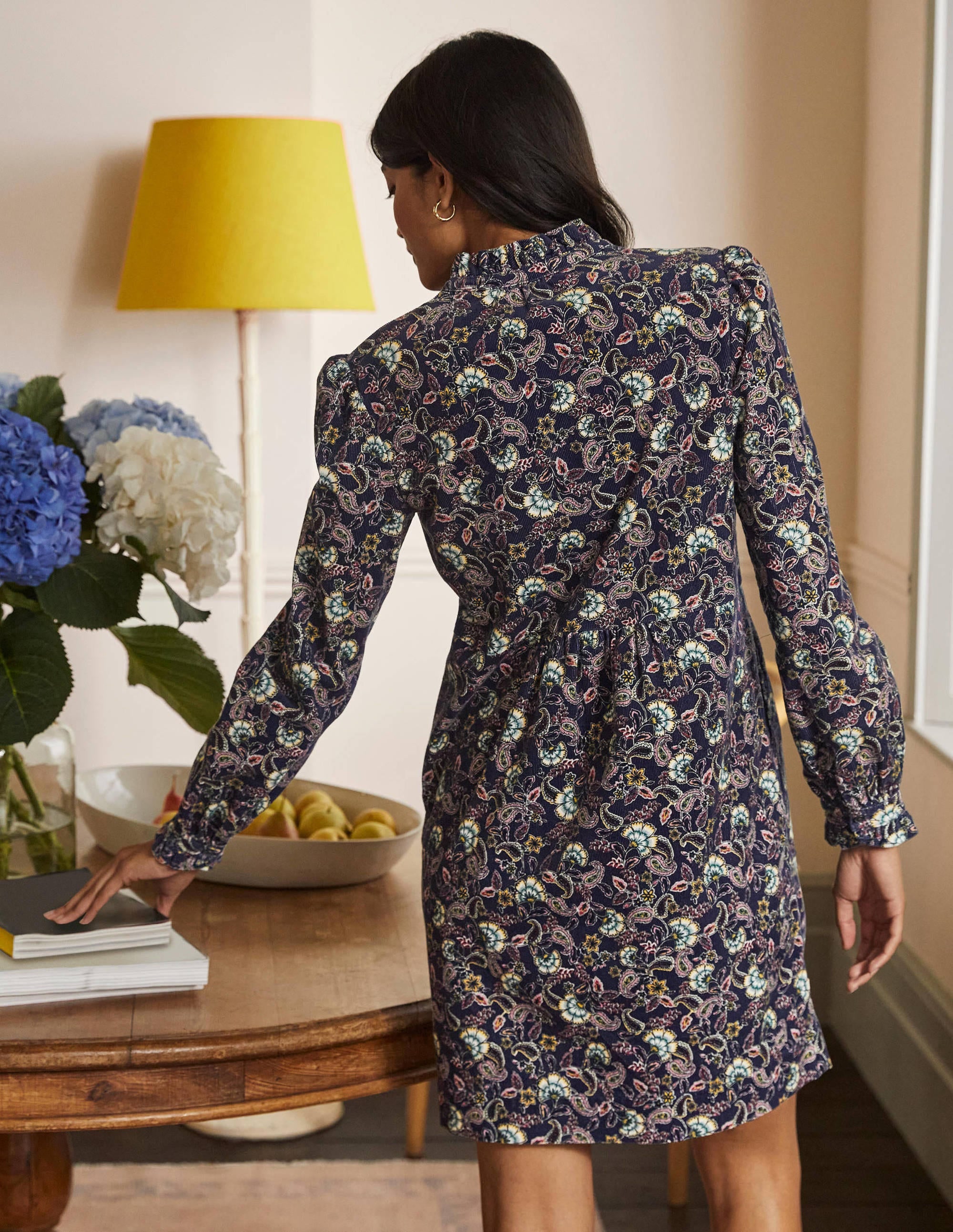  Ruffle Neck Cord Dress-French Navy, Exotic Floral、mySite、ashleygrahame