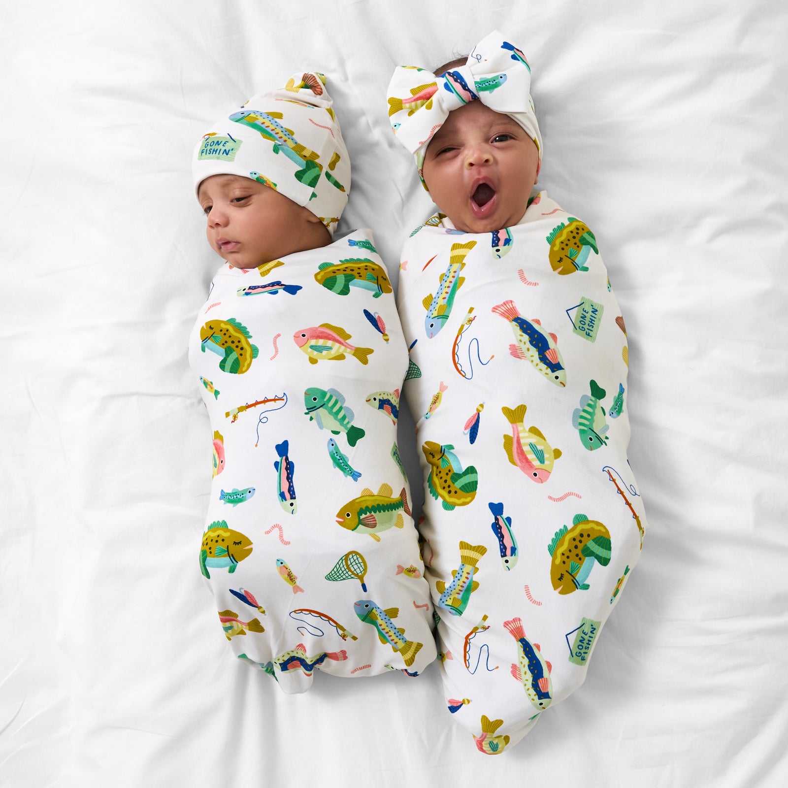 Gone Fishin' Swaddle & Luxe Bow Headband Set、mySite、g9winljtr