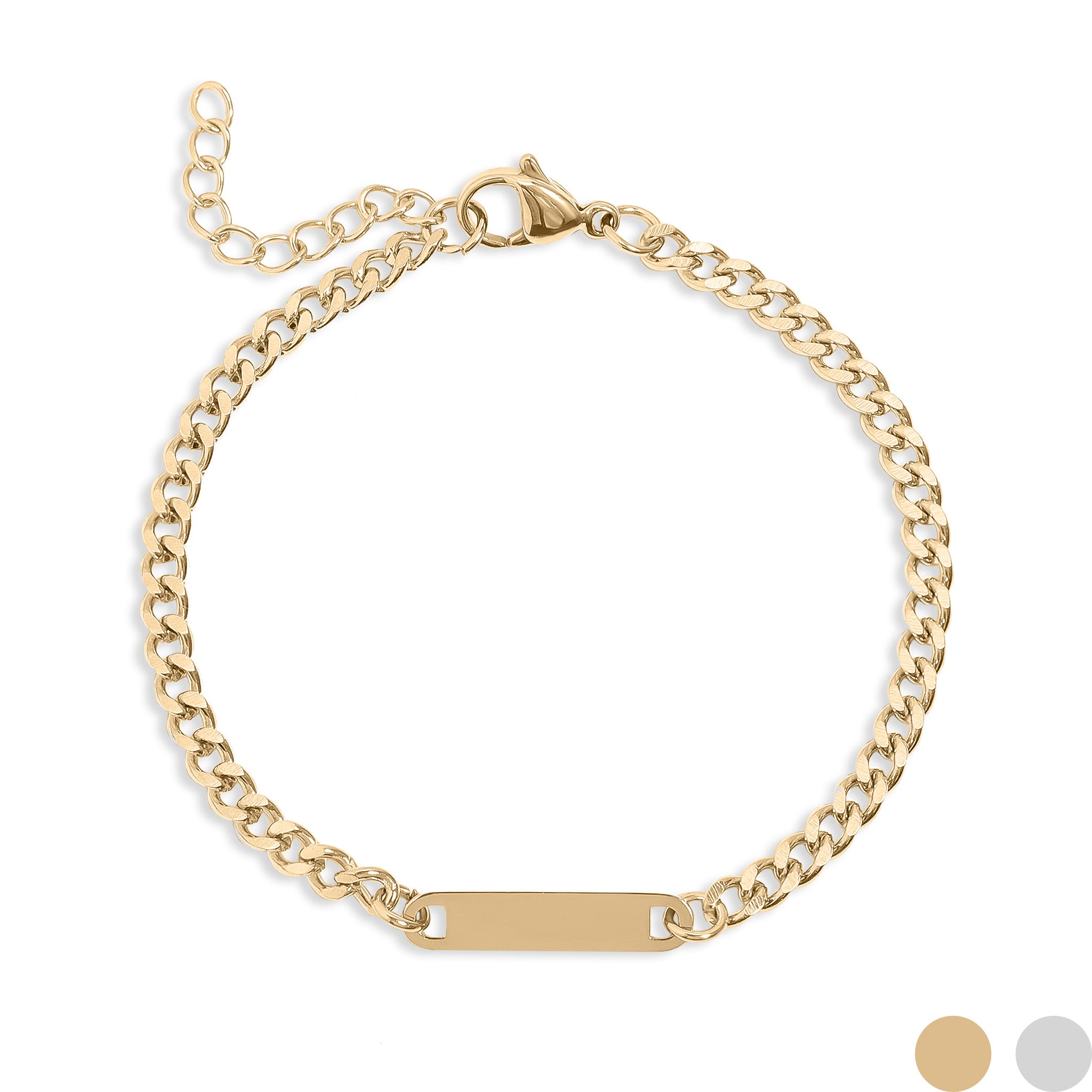 18K Gold PVD Stainless Steel Engravable Curb Chain Bar Bracelet / SBB0339、mySite、dreamappss