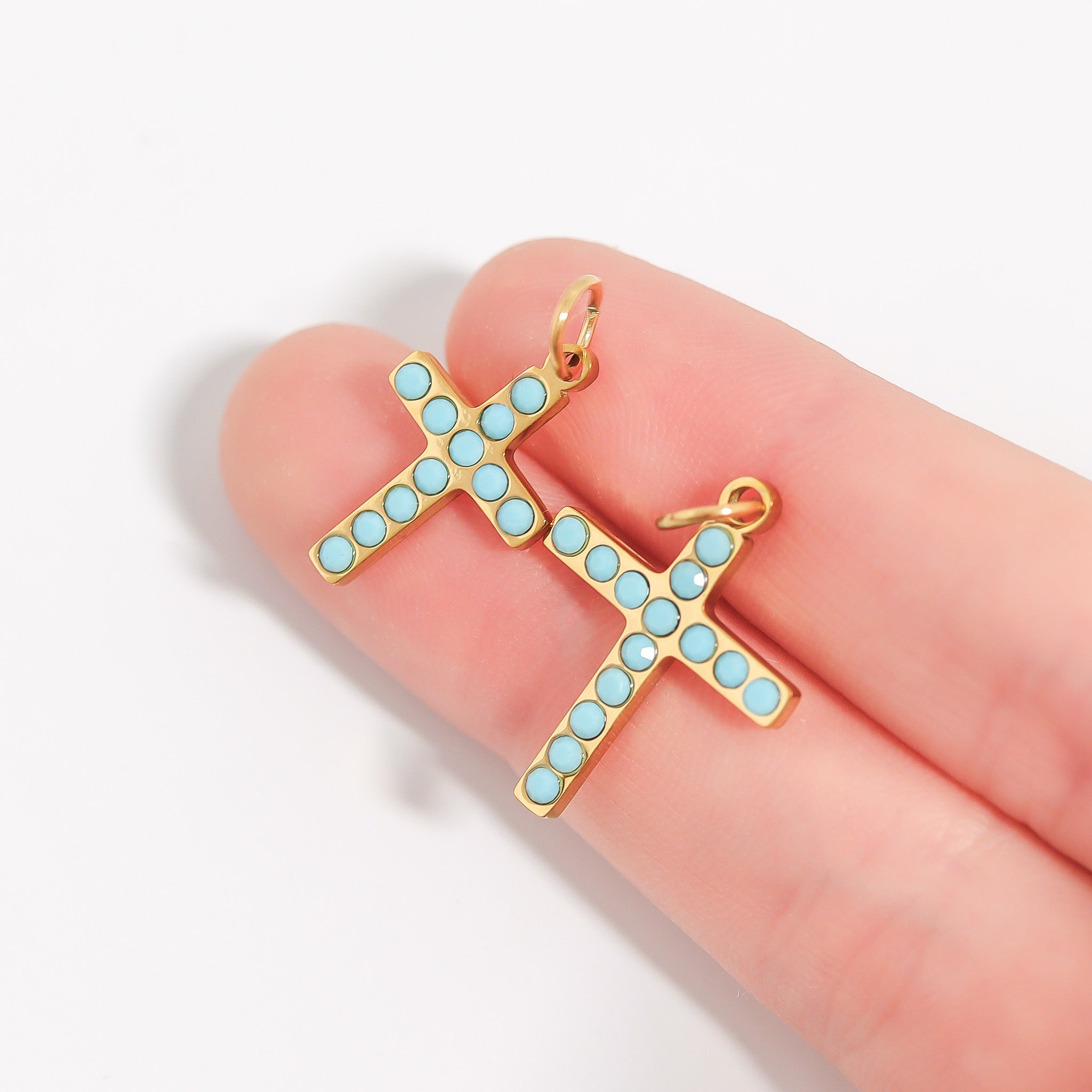 18K Gold PVD Stainless Steel Turquoise Stone Cross Charm / PDL0230、mySite、dreamappss