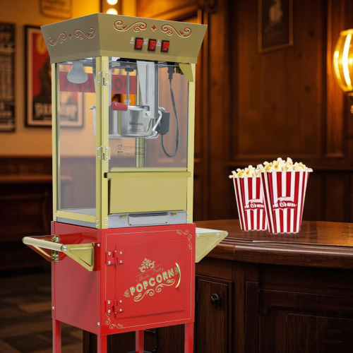  12oz Popcorn Machine Cart, Popcorn Cart with Wheels, Vintage Popcorn Machine with Stainless Steel Kettle, Movie Theater Style Popcorn Machine for Party, Red、、yumabirdnaturehistoryfestival
