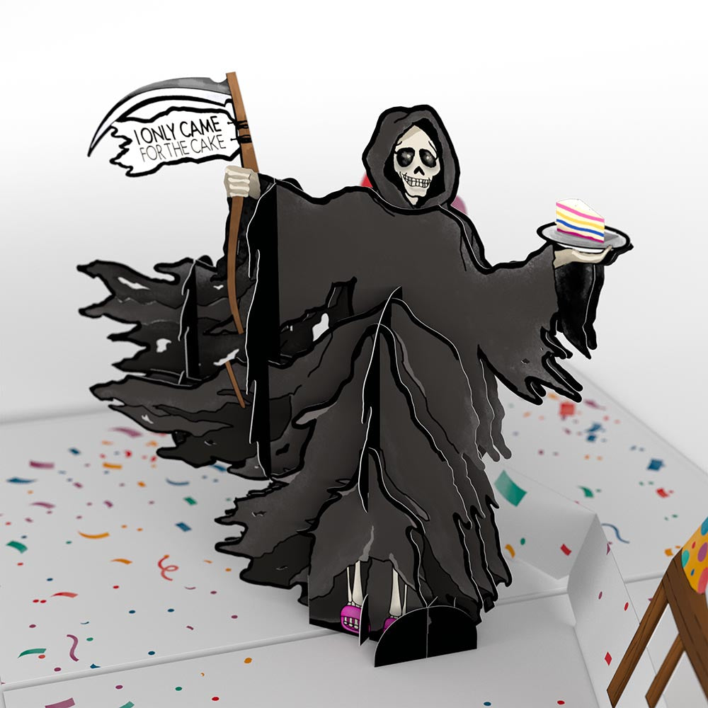 Grim Reaper Dark Humor Birthday with Cat Laser Eyes Pop-Up Card and Sentiment Set、mySite、solidvoid