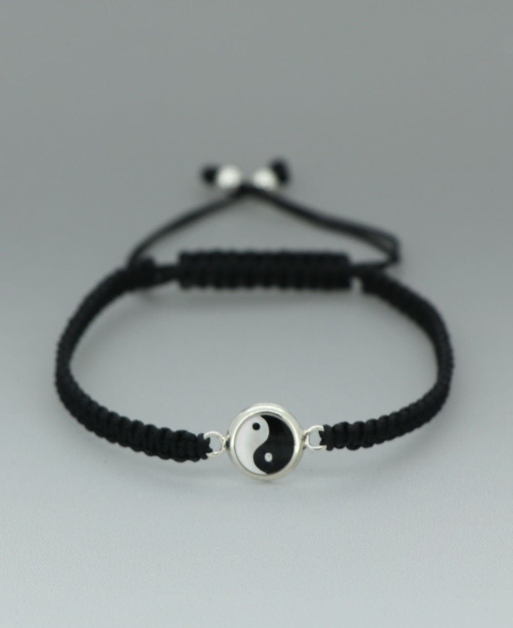 Sterling Silver and Mother of Pearl Yin Yang Adjustable Bracelet for Men and Women、mySite、topwebapps