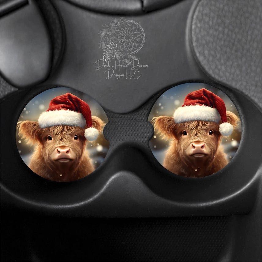 Christmas Baby Highland Cow Ceramic Car Coaster、mySite、g9winljtr