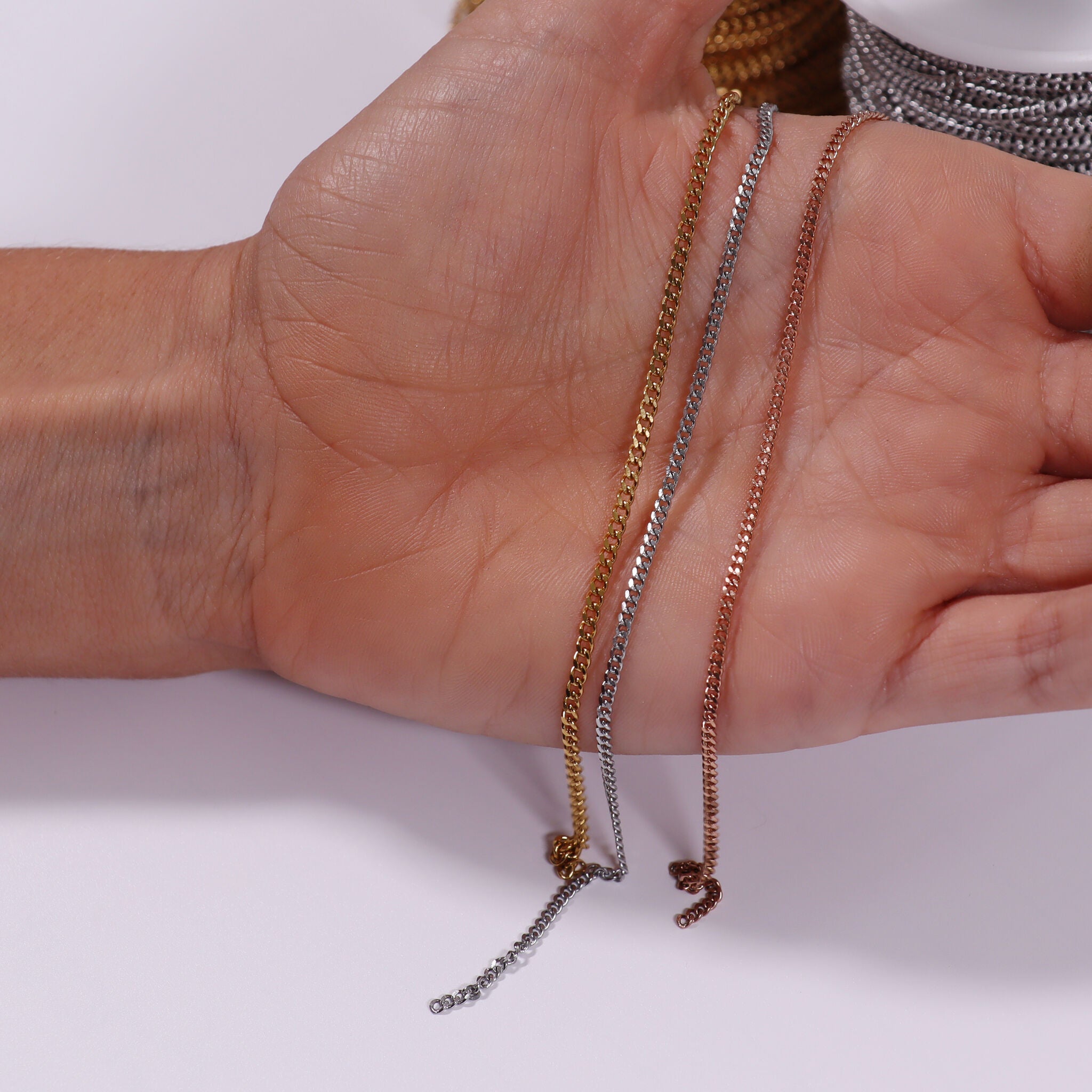 2mm 18K Gold PVD Stainless Steel Diamond Cut Curb Permanent Jewelry Chain By The Foot / SPL1004、mySite、dreamappss