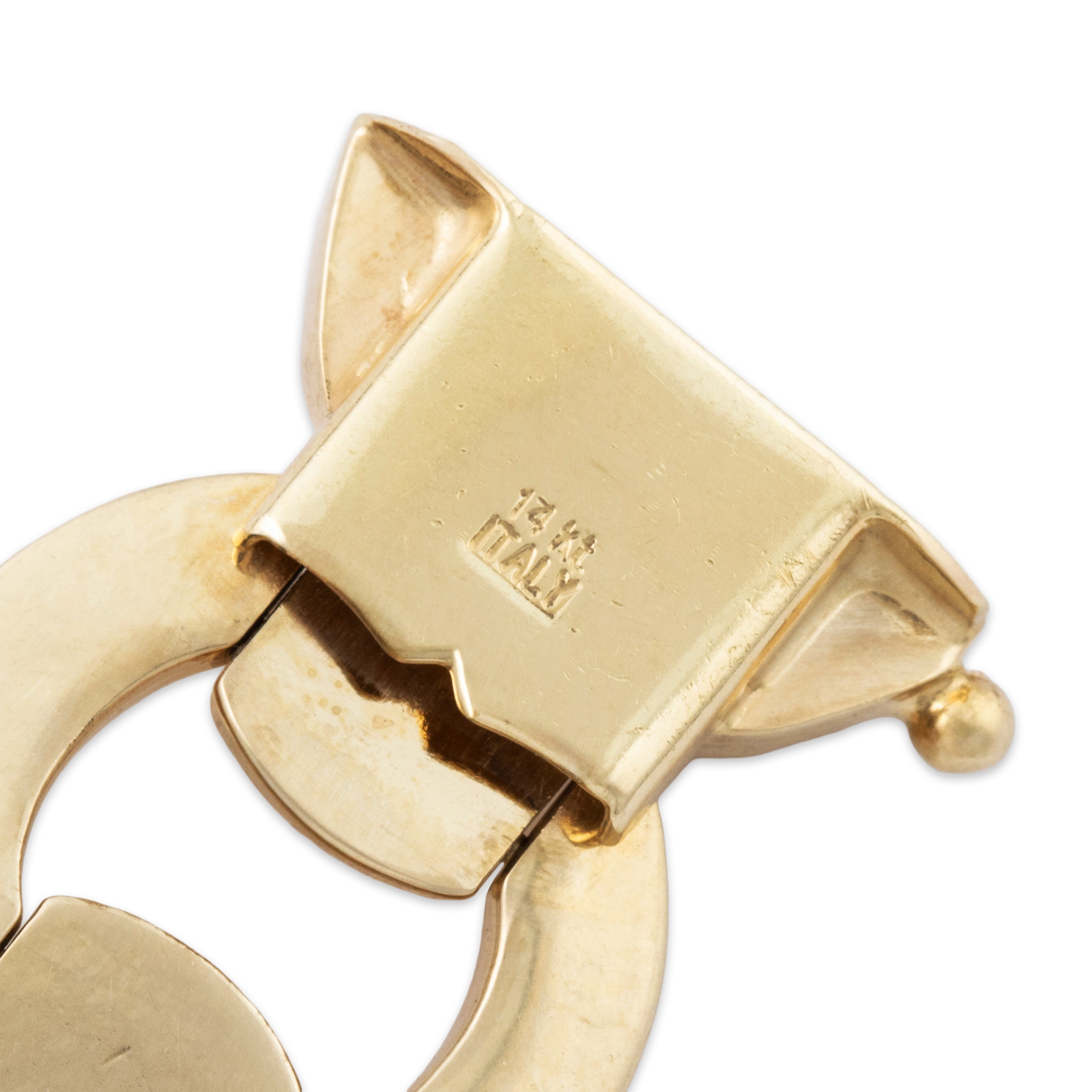 Vintage Italian 14k Yellow Gold Chunky Dual Texture Round Link Bracelet 7、mySite、hinf8tx79