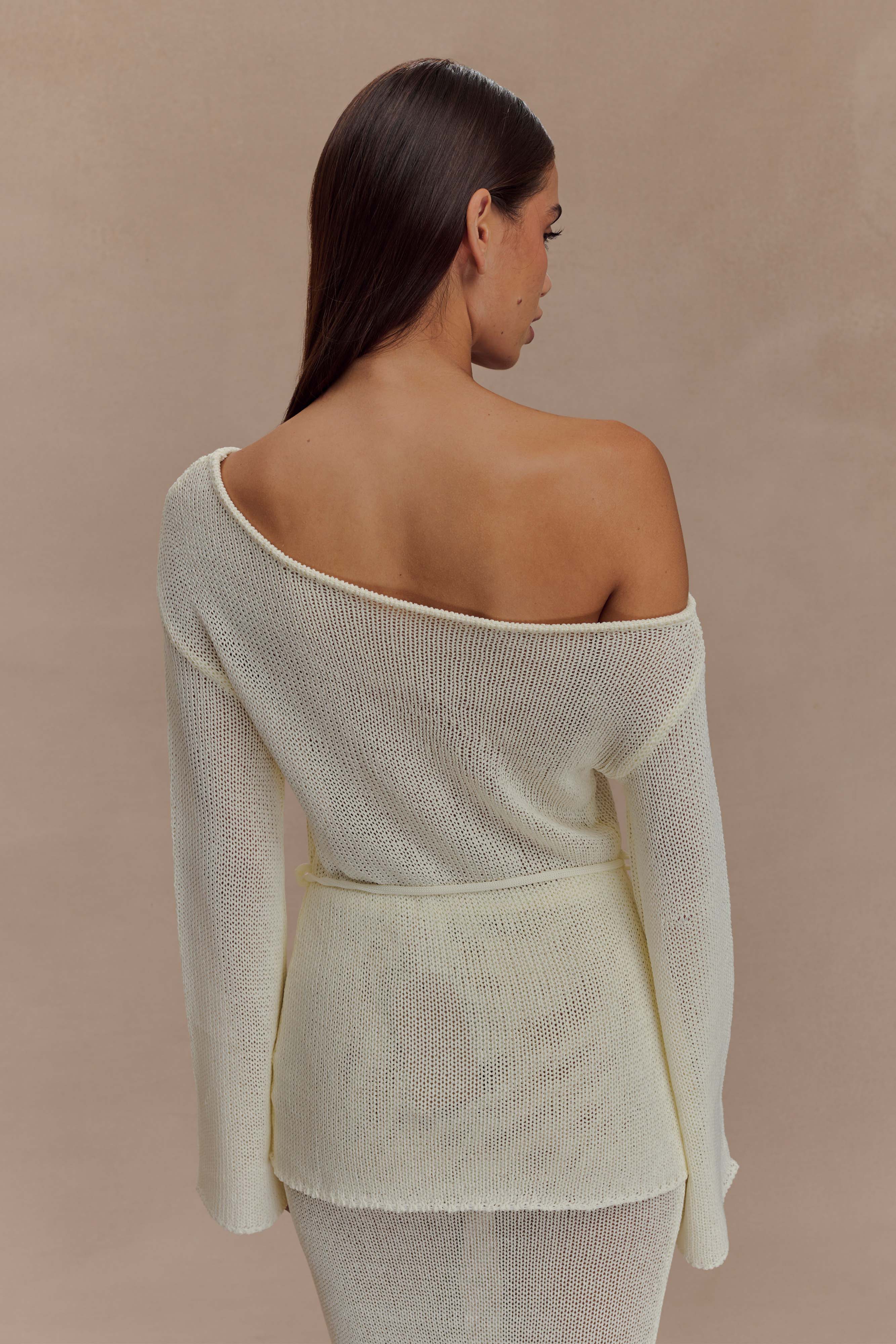 Reagan Off Shoulder Knit Top - White、mySite、solidvoid