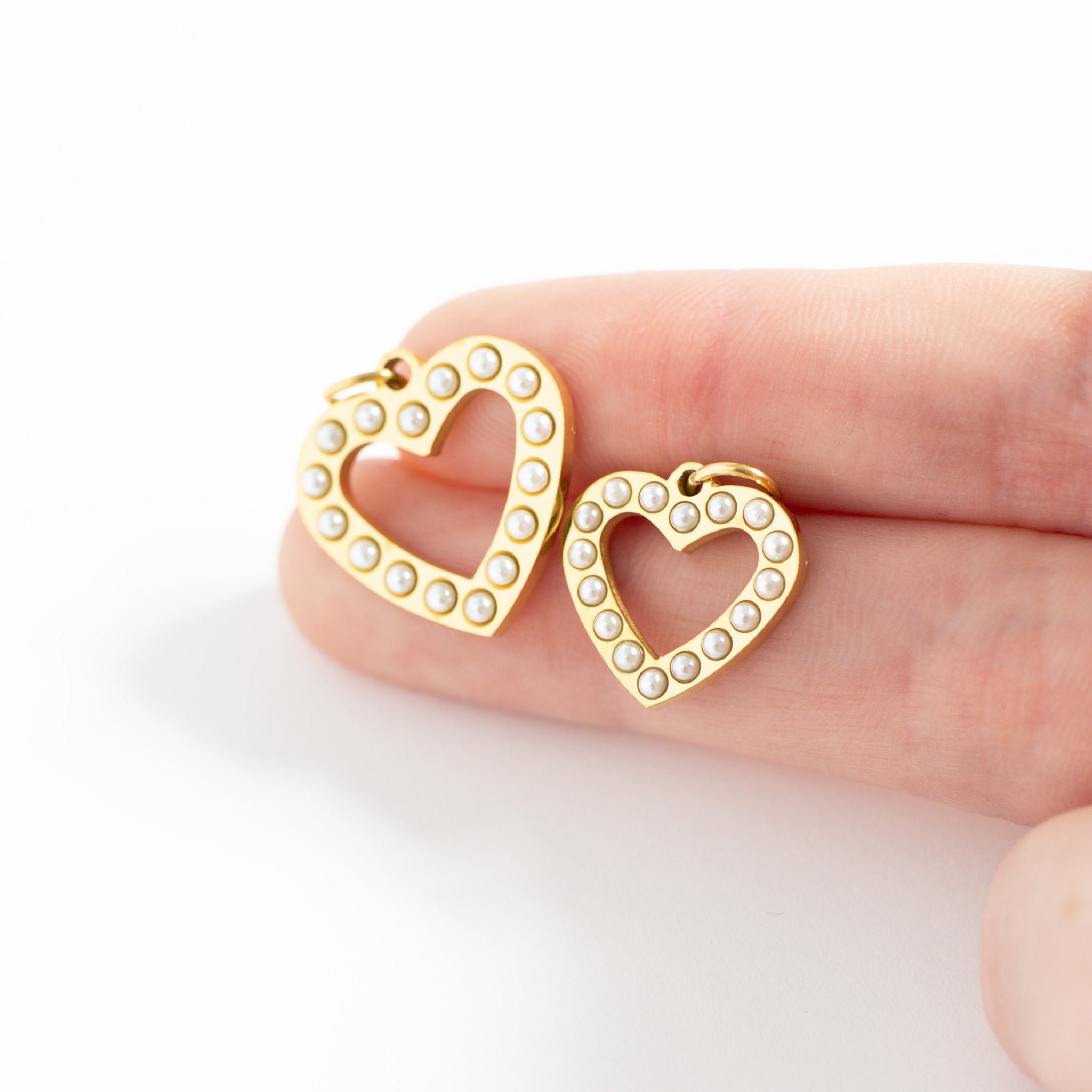 18K Gold PVD Stainless Steel Pearl Heart Charm / PDL0253、mySite、dreamappss