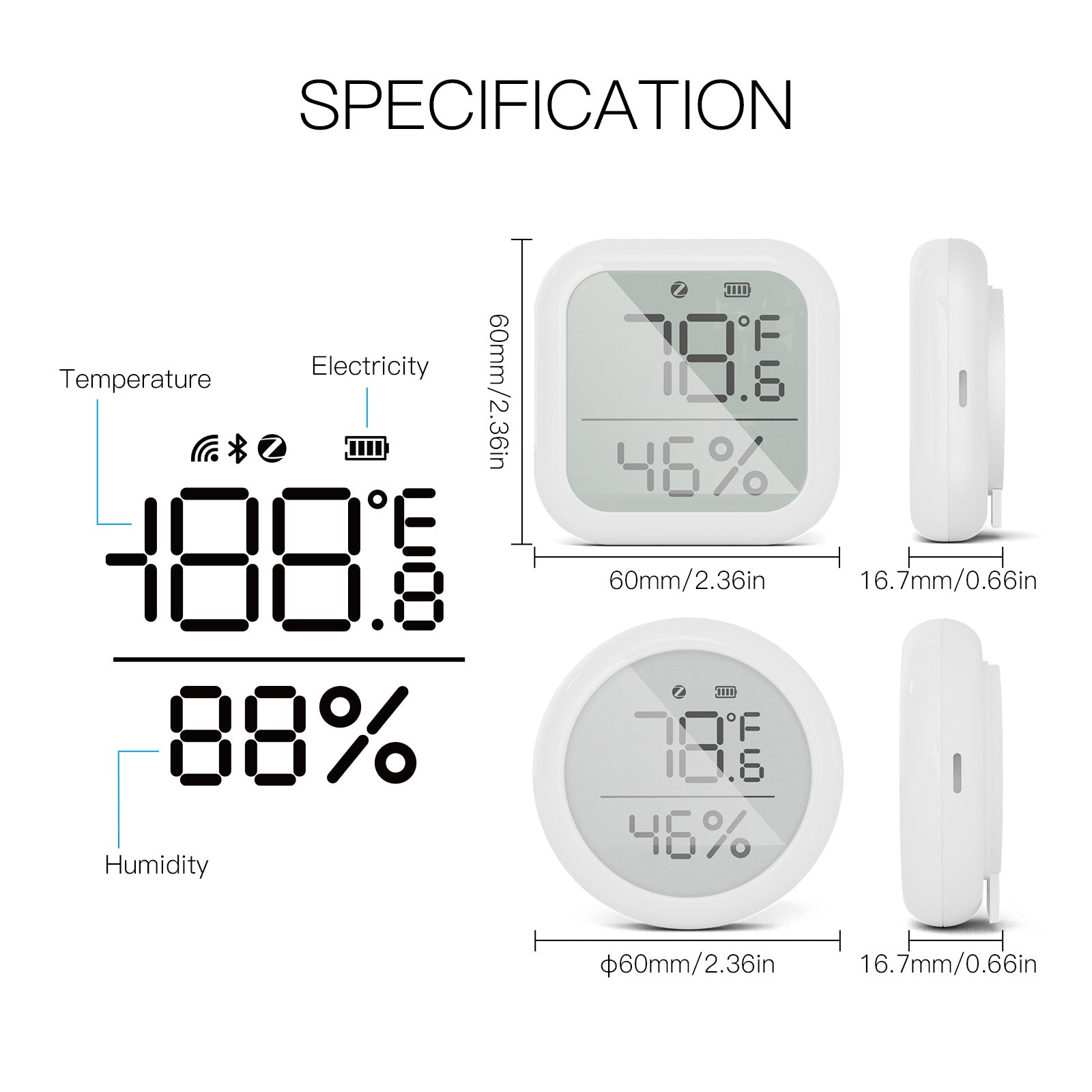 MOES ZigBee Smart Temperature and Humidity Sensor Indoor Hygrometer Thermometer Detector、mySite、fannypackpong