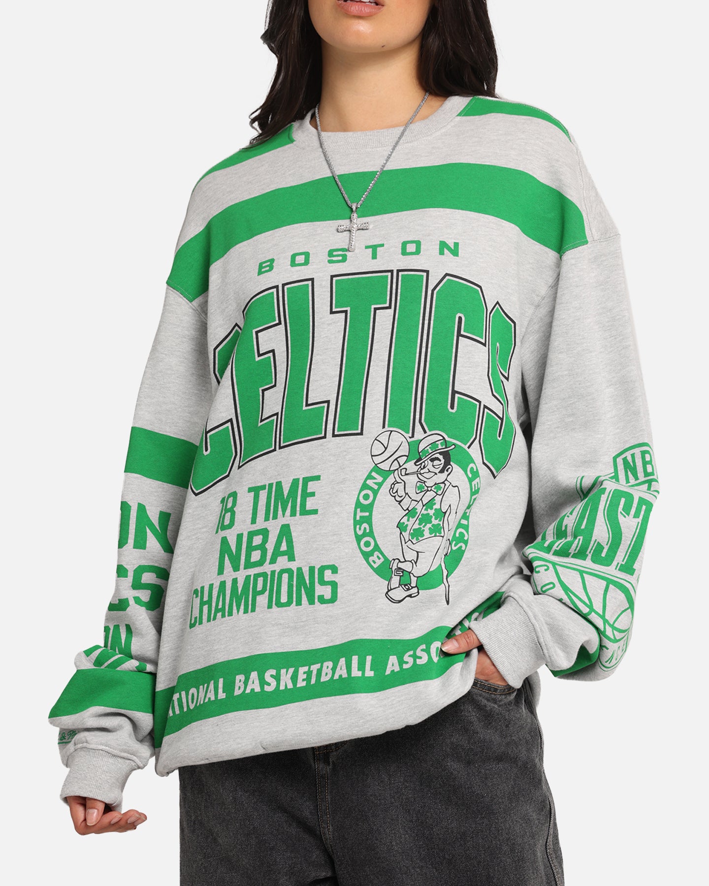 Mitchell & Ness Boston Celtics Letterform Crewneck Grey Marle/Official Team Color、mySite、zt4zffjzw
