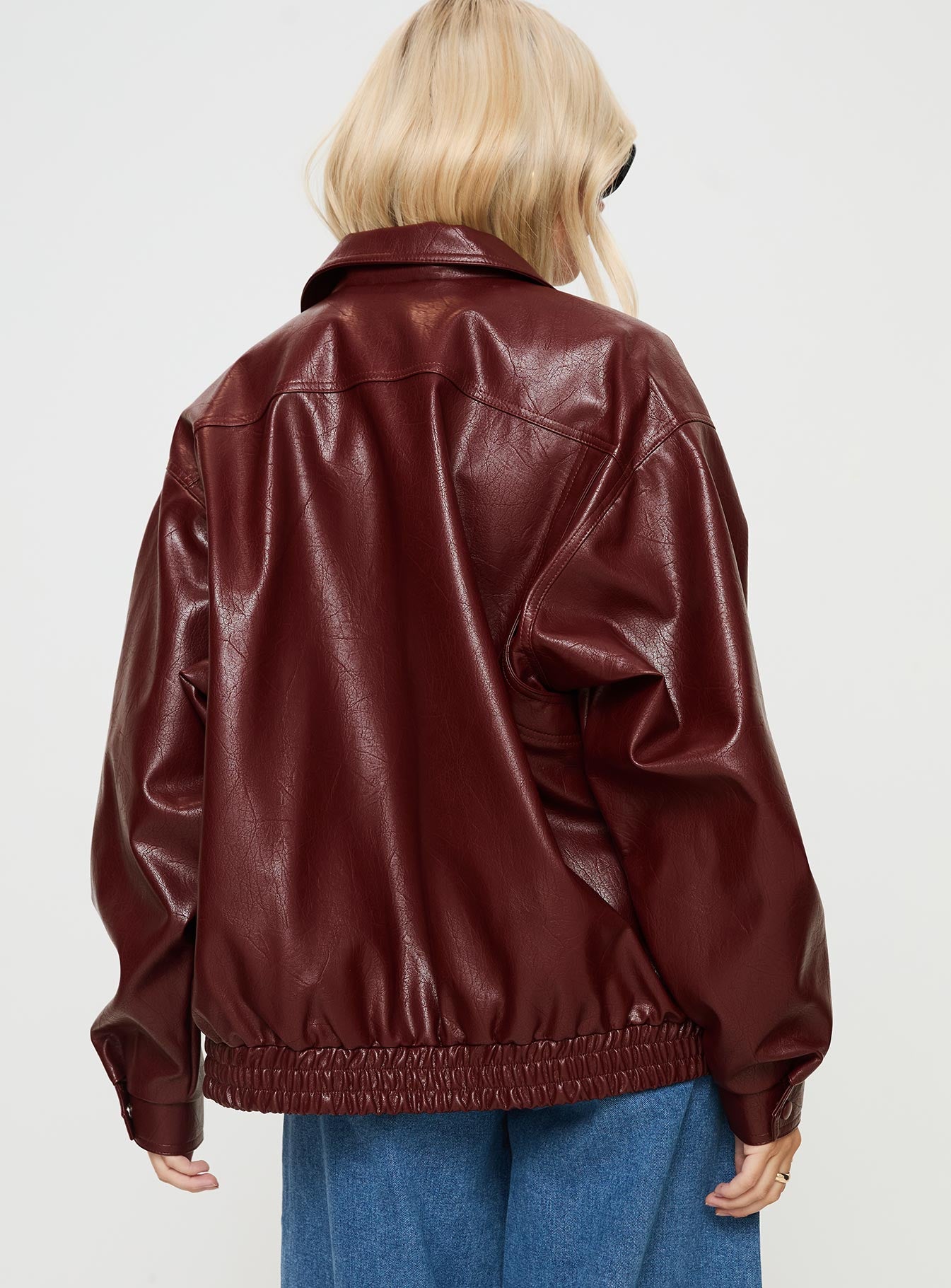Devija Faux Leather Jacket Burgundy、mySite、solidvoid