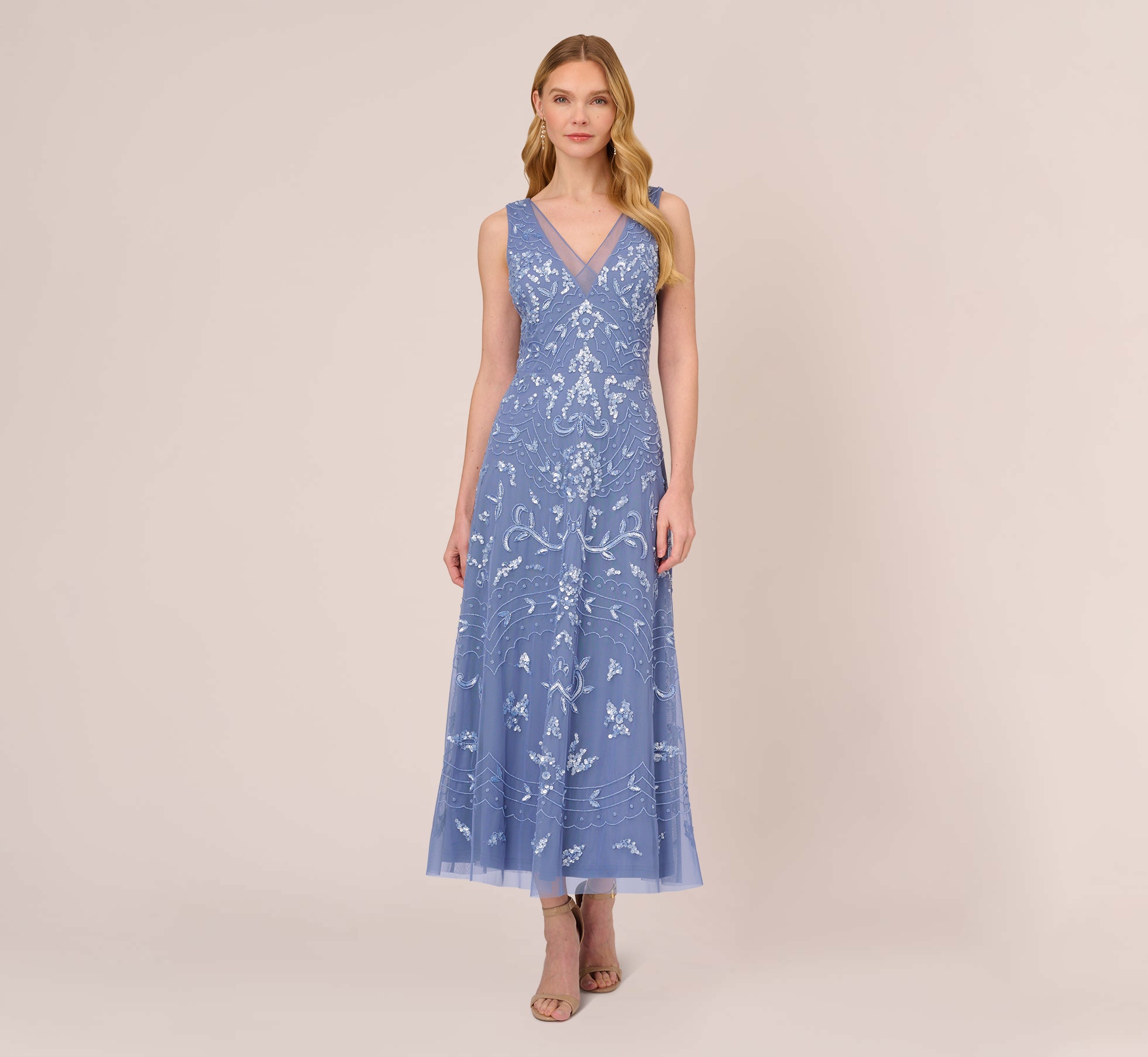 Hand-Beaded Ankle-Length Dress In French Blue、mySite、solidvoid