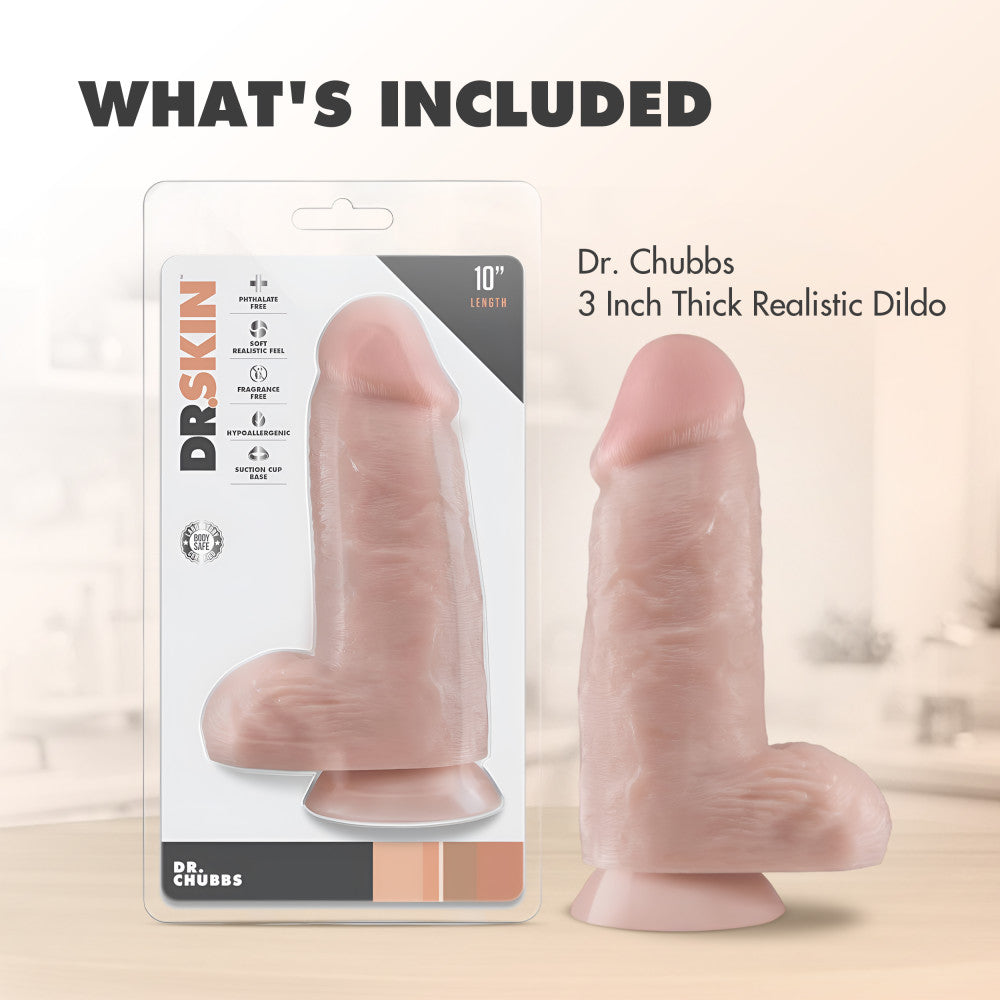 Dr. Skin By Blush® | Dr. Chubbs Realistic Vanilla 9.75-Inch Long Dildo With Balls & Suction Cup Base、mySite、bottomscart