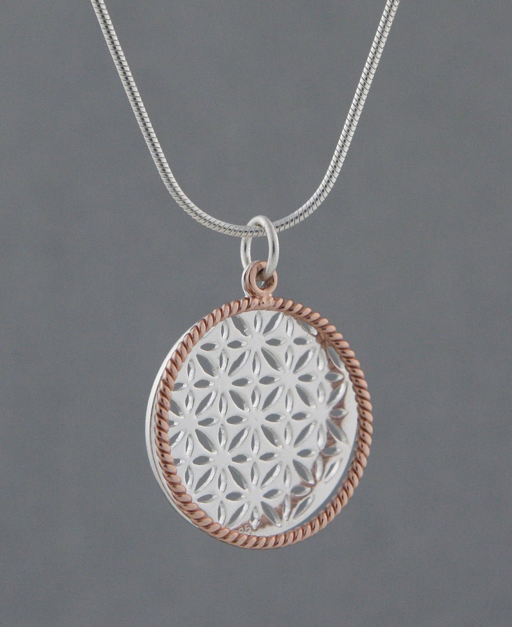 Flower of Life Rose Gold Halo Pendant, Sterling Silver、mySite、topwebapps