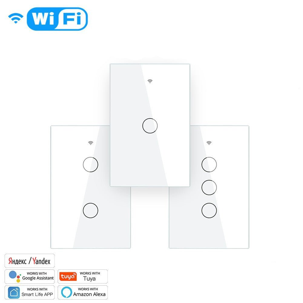 WiFi RF433 Smart Light Wall Touch Switch Single Pole 1/2/3/4 Gang US 220V、mySite、fannypackpong