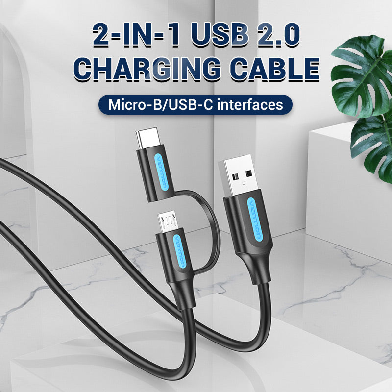 Vention USB 2.0 A Male to 2-in-1 Micro-B&USB-C Male 3A Cable、mySite、fannypackpong
