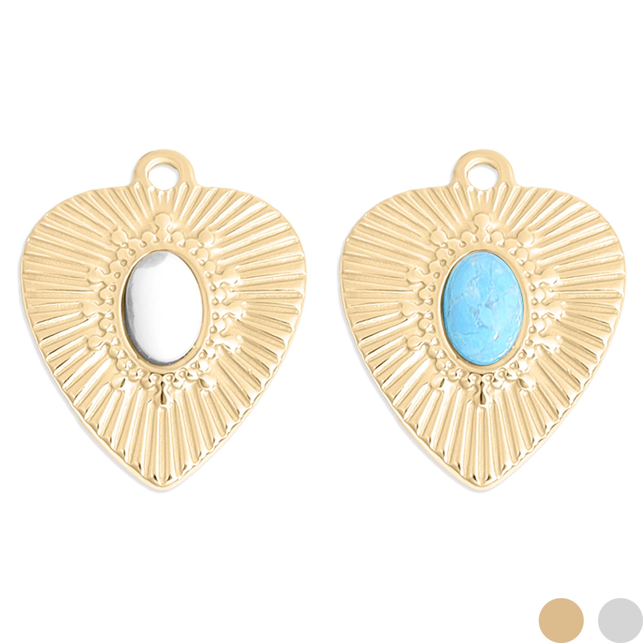 18K Gold PVD Stainless Steel Sunburst Heart Semi Precious Stone Charm / PDL0120、mySite、dreamappss