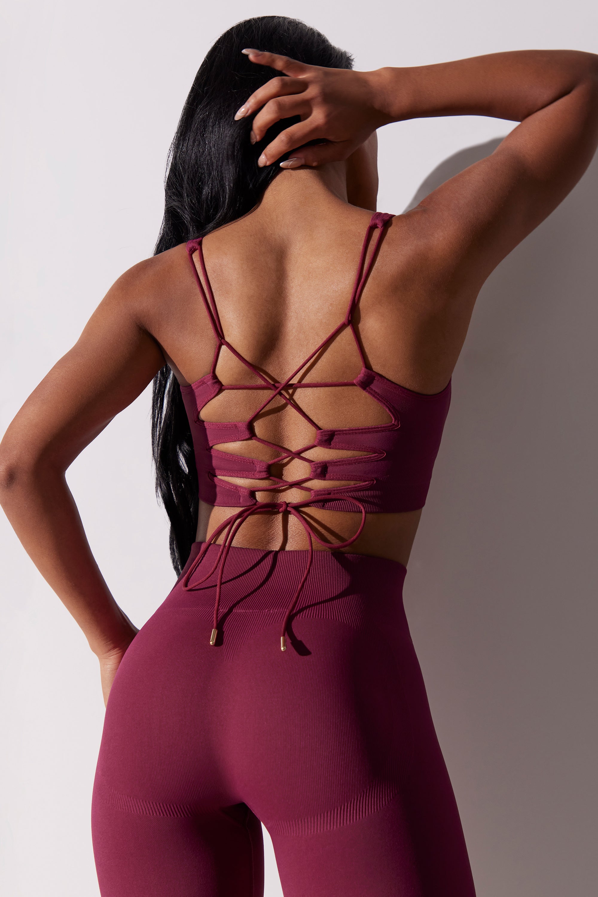 Open Back Square Neck Sports Bra in Plum、mySite、solidvoid