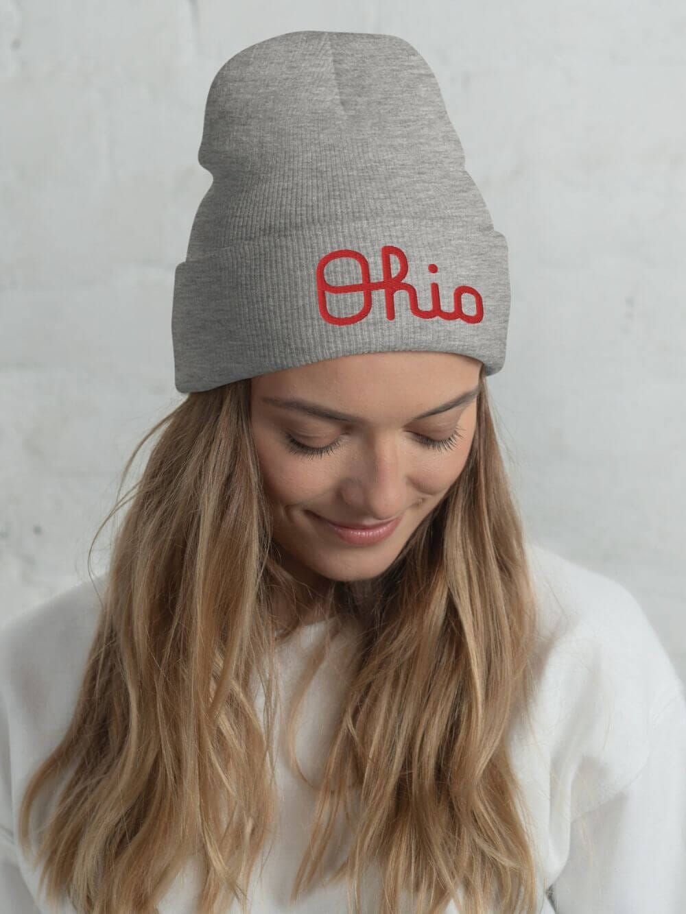 Script Ohio Embroidered Cuffed Unisex Beanie Hat、mySite、camillekostekn