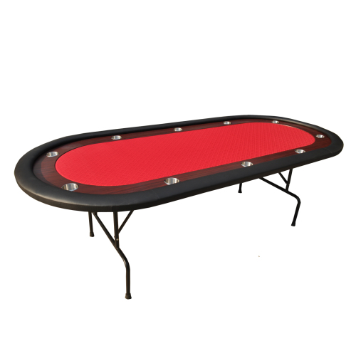 96" Light Series Foldable Poker Table with Wooden Racetrack Felt Stainless Legs Cup Holders Red、、casual