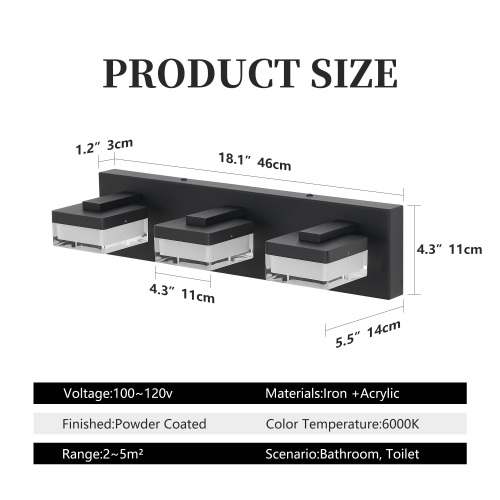 (Same as W1340110609/L2015) Modern 6-Light Black LED Vanity Mirror Light Fixture For Bathrooms And Makeup Tables、、eastwooduniform