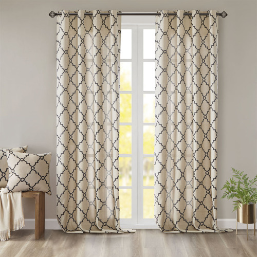 Fretwork Print Grommet Top Window Curtain Panel(Only 1 Pc Panel)、、eastwooduniform