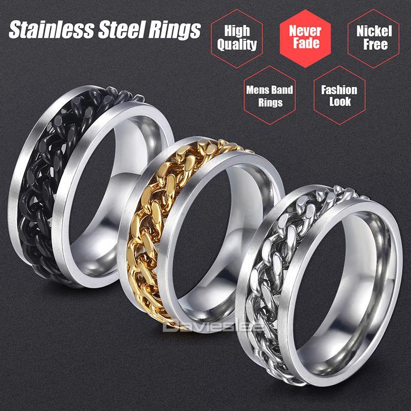 Chain Spinner Ring-Stainless Steel & Titanium Chain Spinner Inset in Gold, Silver or Black Color、mySite、g9winljtr