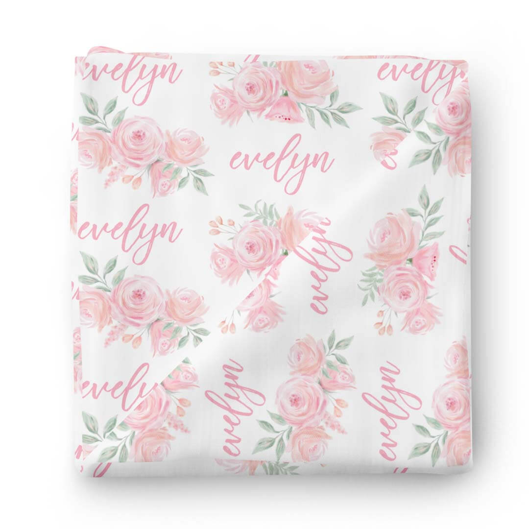  Blush Rose Personalized Baby Name Swaddle Blanket、mySite、layawaytickets