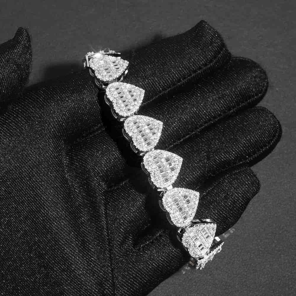Iced Out Baguette Heart Tennis Bracelet 14K Gold - 13MM、mySite、hinf8tx79