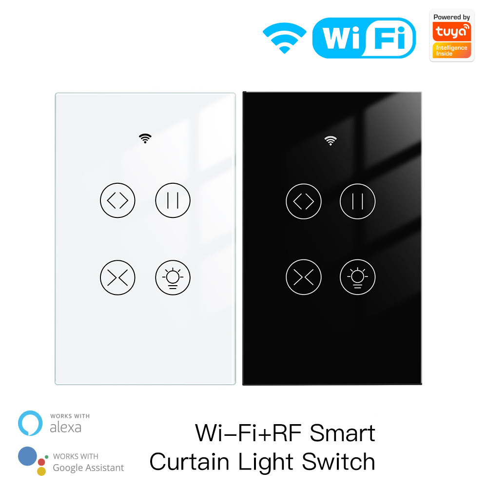 WiFi Curtain Light Switch RF433 Smart Glass Panel Curtain Light Touch Switch Single Pole Neutral Wire Required US、mySite、fannypackpong