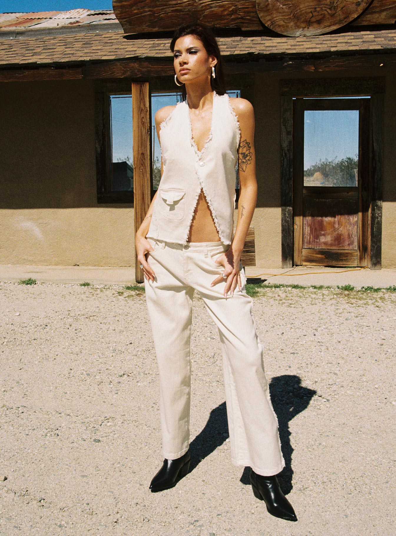 Kiaan Low Rise Wide Leg Pants Cream、mySite、solidvoid