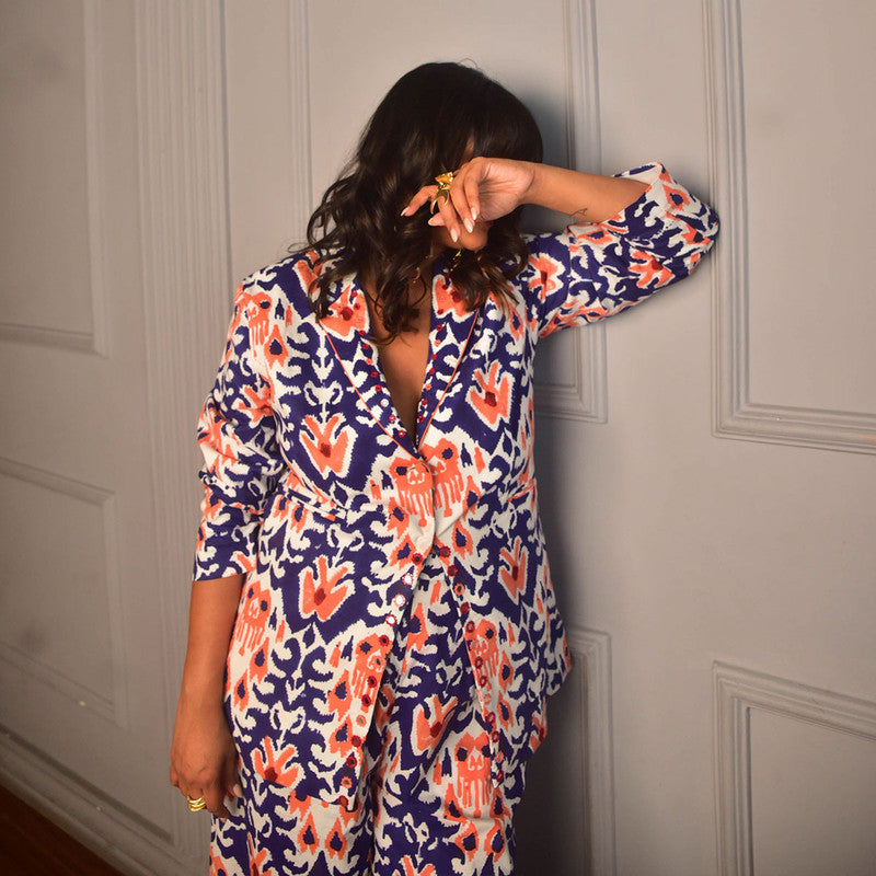 Cotton Blazer For Women | Block Print | Blue、mySite、camillekostekn