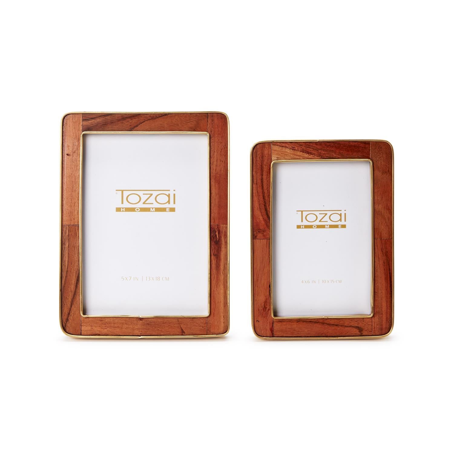  Set Of 2 Wood Rounded Edge with Brass Photo Frames、mySite、elrpsem3k