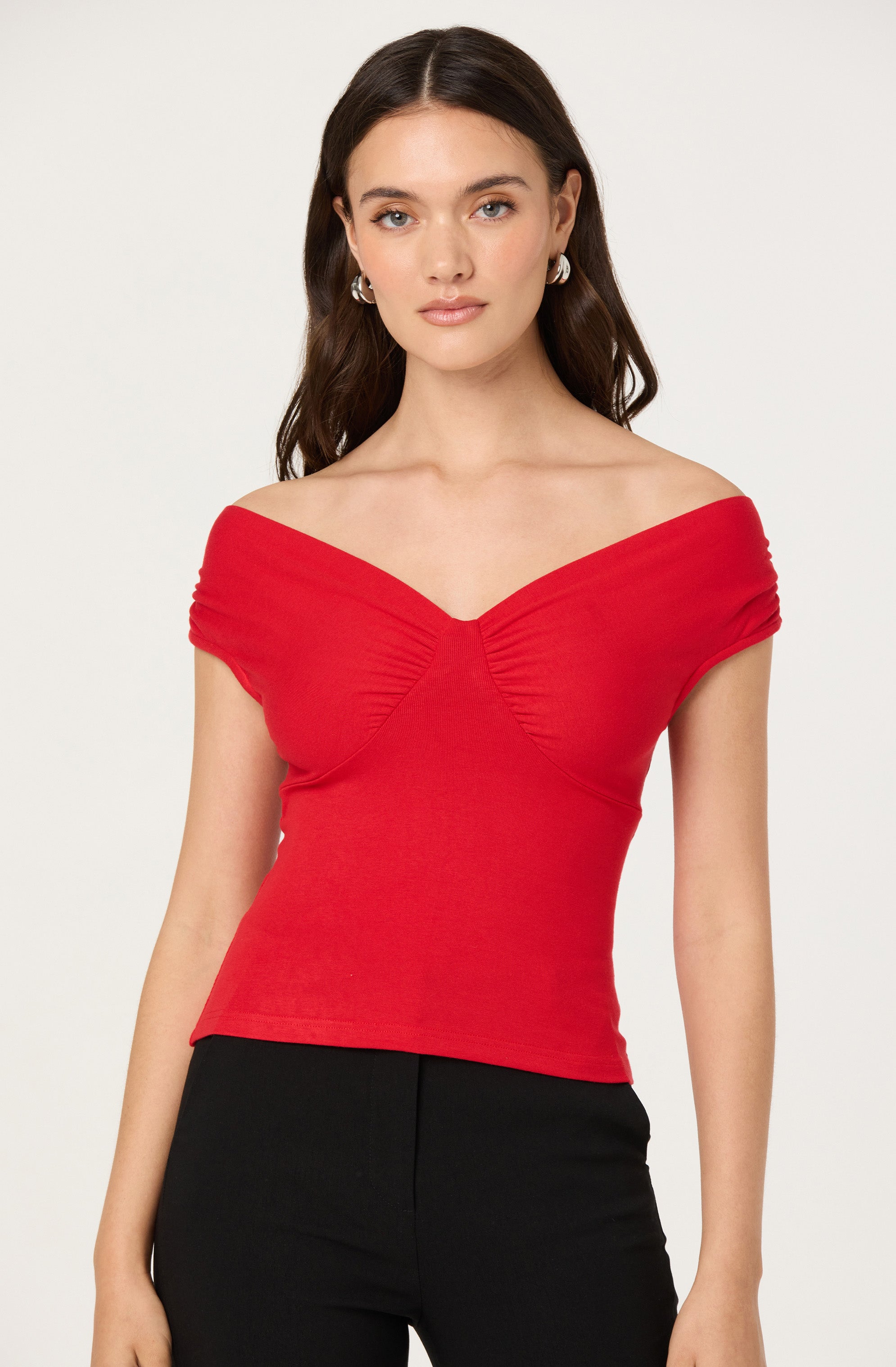 Ruched Off Shoulder Top、mySite、solidvoid