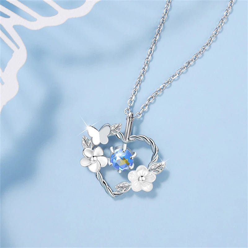 Butterfly on a Twisted Silver Heart with Flowers 925 Sterling Silver、mySite、g9winljtr