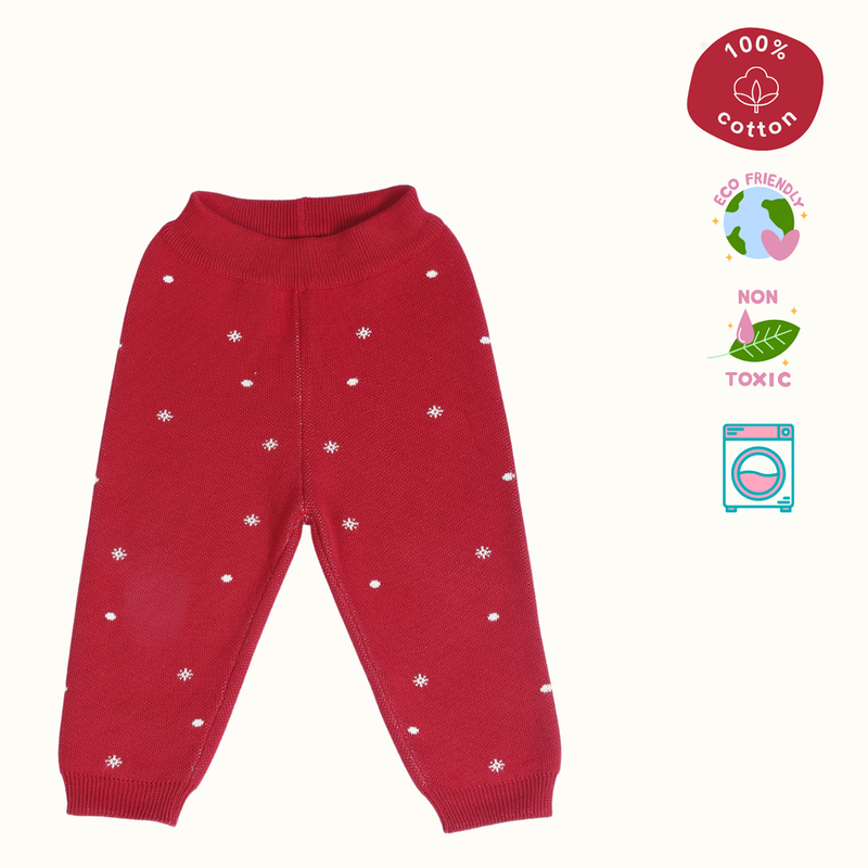 Cotton Jacquard Sweater, Lower & Cap Set | Santa Printed | Cherry Red | Set of 3、mySite、camillekostekn