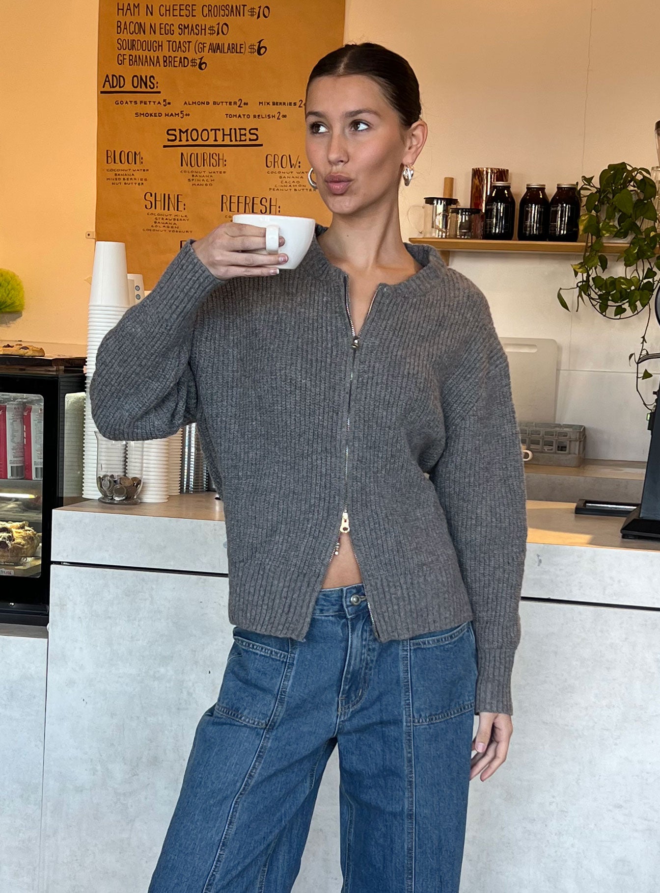 Lexene Zip Through Jumper Grey、mySite、solidvoid