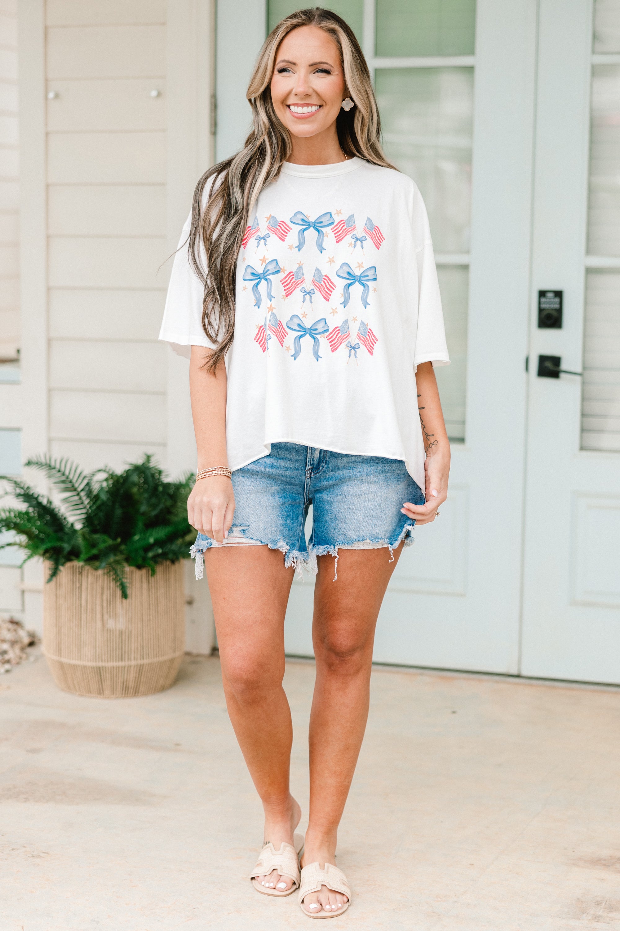  Red, White & Bows Vintage Wash Tee, White、mySite、justintrudeaud