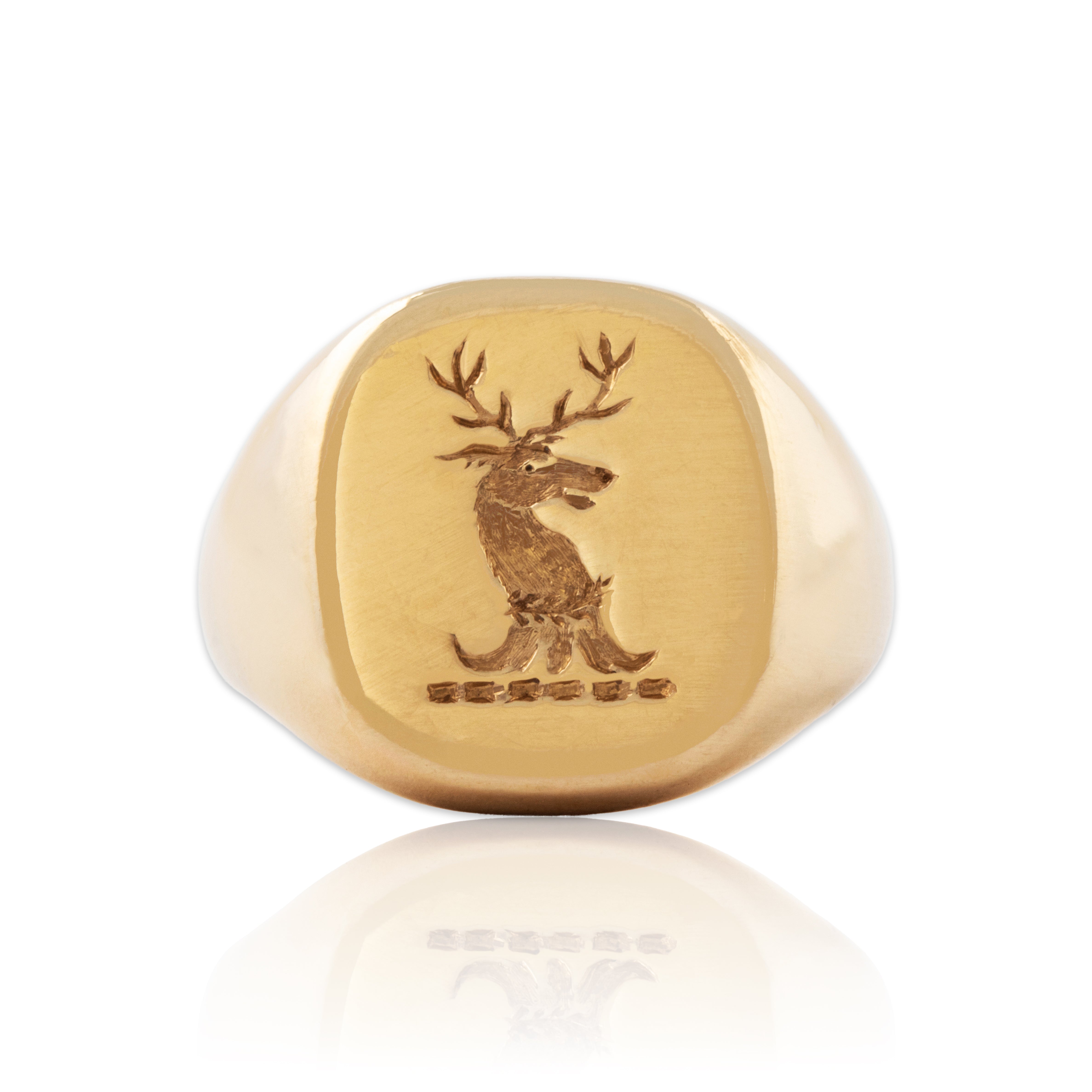 Antique Heavy 14k Yellow Gold Wonderfully Engraved Stag Head Signet Ring 5.75、mySite、hinf8tx79