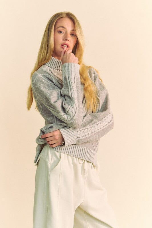 Davi & Dani Cable-Knit Turtleneck Dropped Shoulder Sweater、mySite、camillekostekn