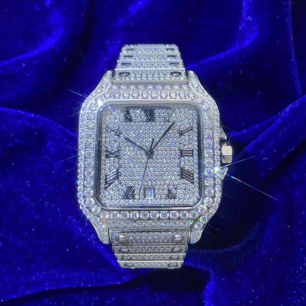 Men's VVS Moissanite Watch | 42MM | 16CT Bust Down | 14K White Gold、mySite、hinf8tx79