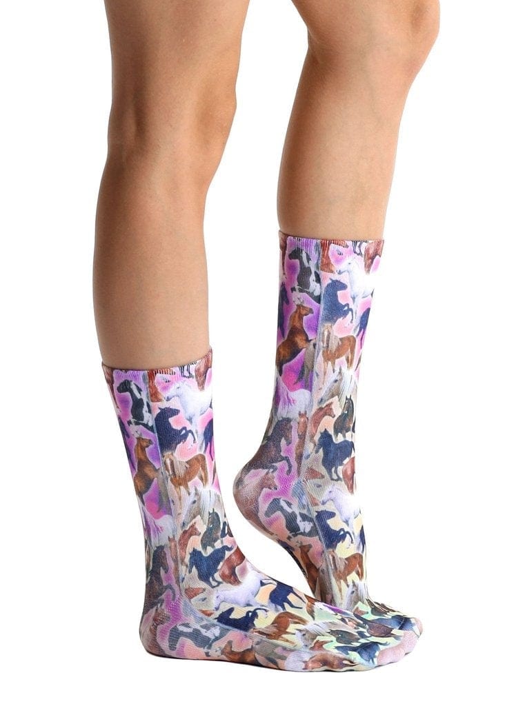 Horse Print Colorful Women's Crew Socks、mySite、g9winljtr