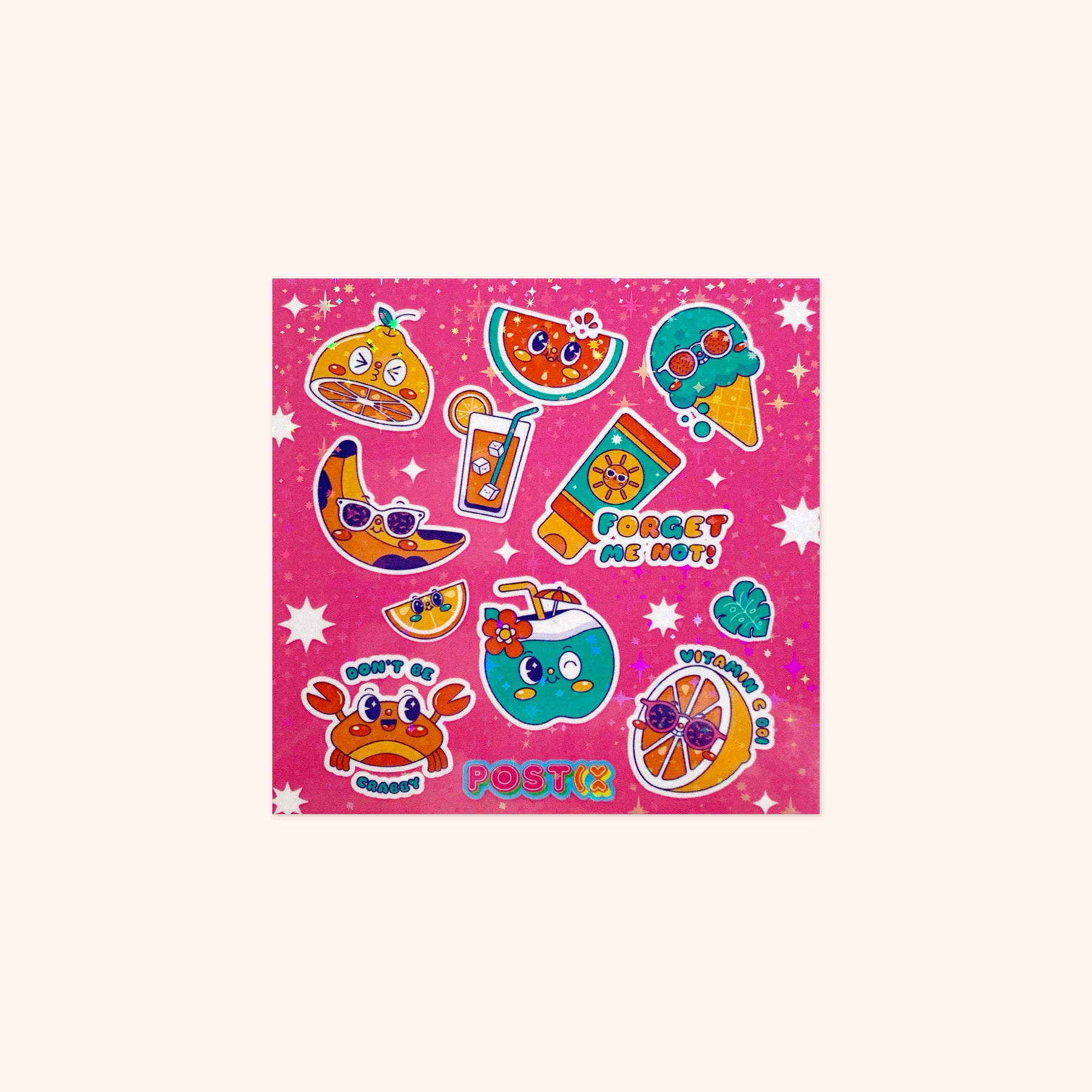  Cool Summer Fruits Square Hologram Sticker Sheet、mySite、ghnorth
